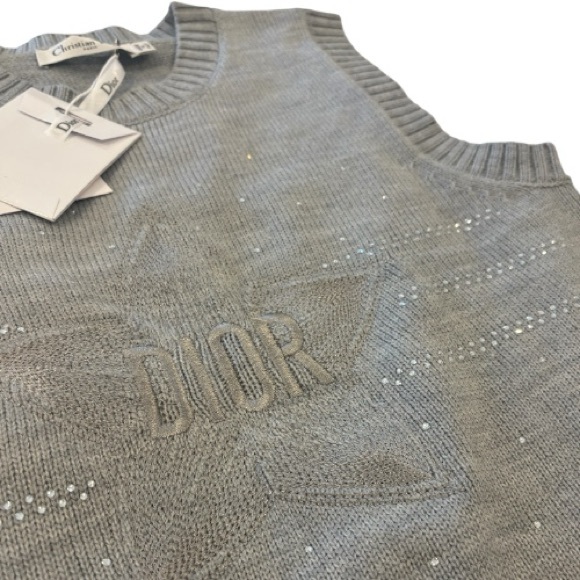 Christian Dior Lucky Star Logo Wool Cashmere Knit Sweater Vest Gray NWT - Picture 7 of 7